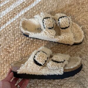 Birkenstock Cream Fuzzy Sandals